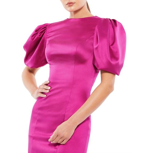 MAC DUGGAL Dress Size 0 Evening Gown Satin NEW Mini Puff Sleeves Pink Purple - Picture 7 of 7